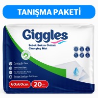 Giggles Bebek Bakım Örtüsü 60x60  Alt Açma Bezi 2 paket (20 adet)